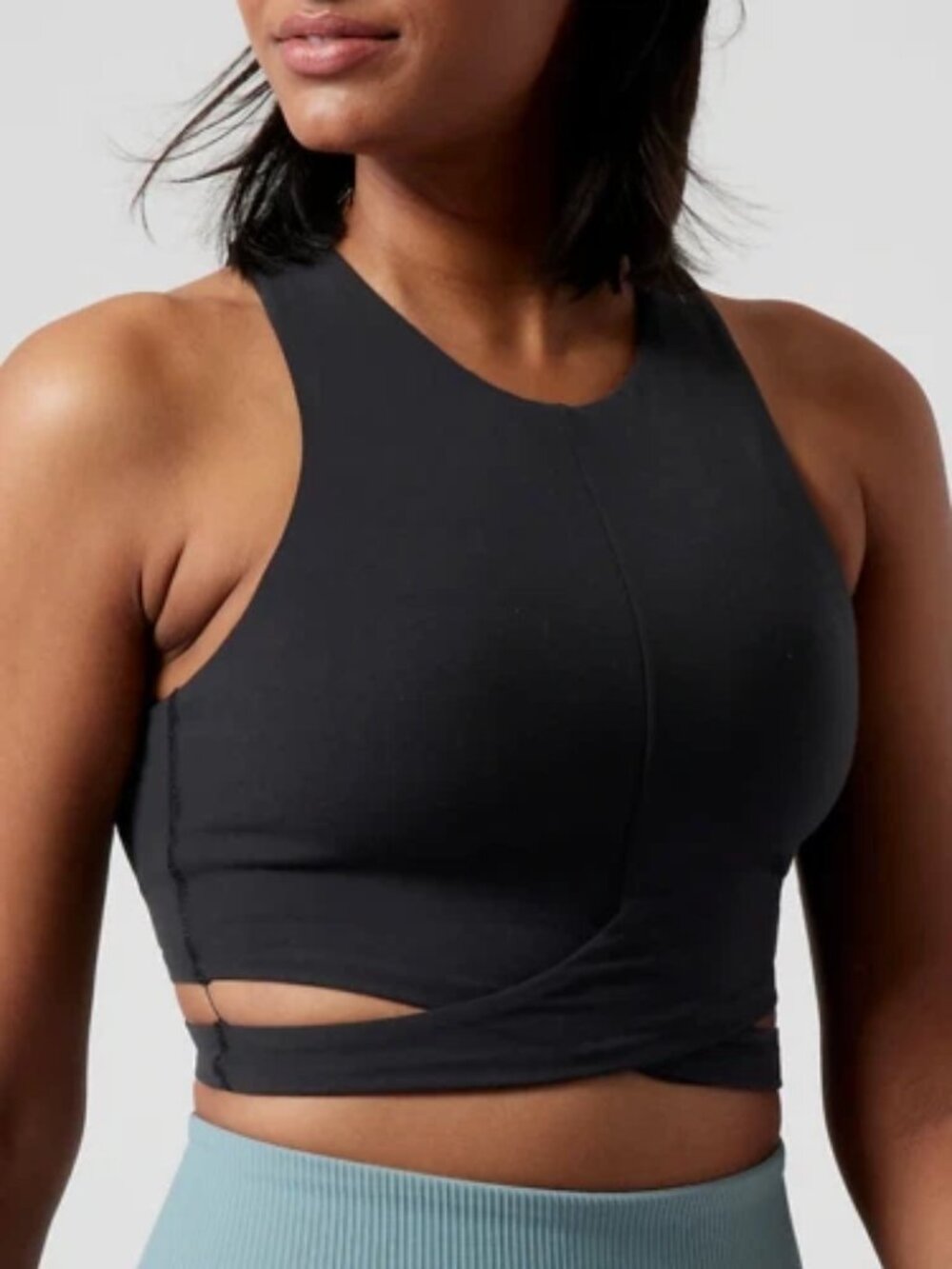 NWT Athleta Conscious Cut Out Crop Tank Black Longline Sports Bra Size Medium